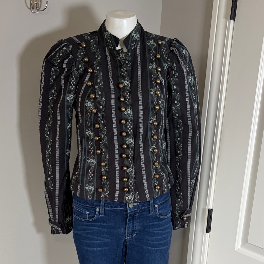 Free People Sorel Cottage Jacket Black Green Victorian Floral Stripe Sz XS NEW - Picture 4 of 13